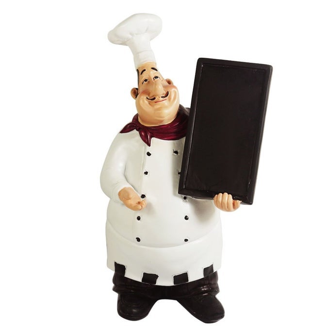 98915HB ITALIAN CHEF FIGURINES KITCHEN DECOR WITH CHEF CHALKBOARD COUNTER TOP CHEF FIGURINE COLLECTIBLE KITCHEN CHEF DECOR STATUE