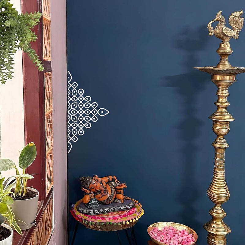 WallDesign Kolam Rangoli Wall Stickers (16.5x16.5inch) - Mini Traditional Artistic Indian Decor - White Colour - Image 2