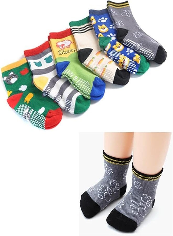 CUTEABLY Baby Toddler Boy Anti-Slip Cotton Crew Socks, Non Skid with Grips, (Assorted)-Pack of 4 (Pack of 4, 7-8 Year) - Image 2