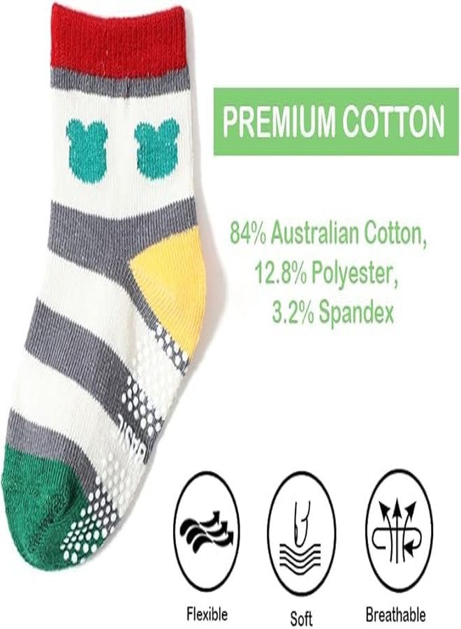 CUTEABLY Baby Toddler Boy Anti-Slip Cotton Crew Socks, Non Skid with Grips, (Assorted)-Pack of 4 (Pack of 4, 7-8 Year) - Image 3
