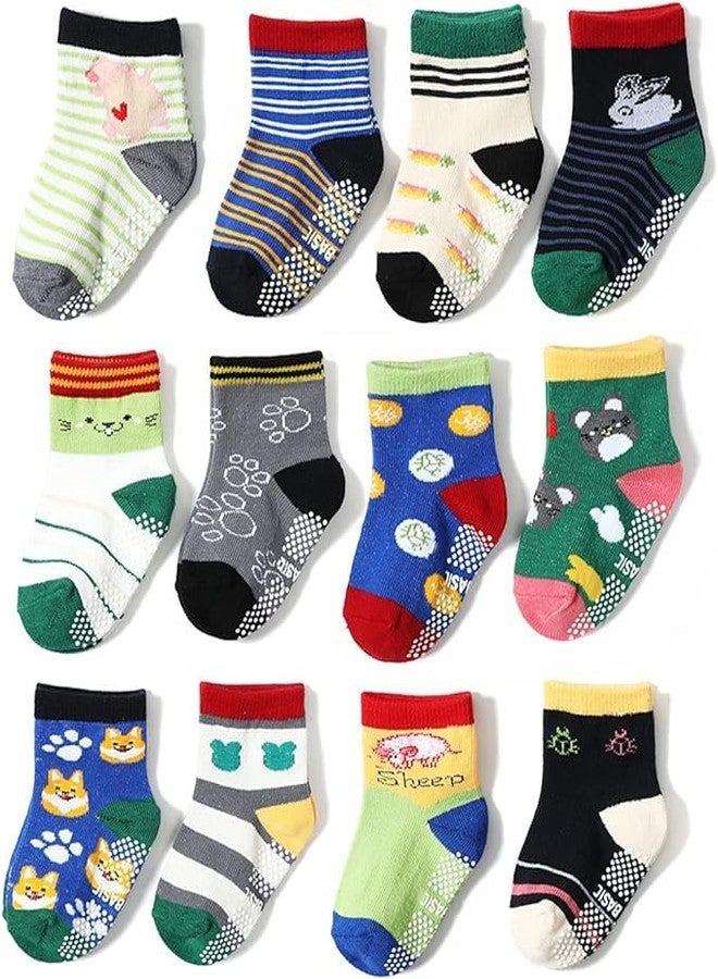 CUTEABLY Baby Toddler Boy Anti-Slip Cotton Crew Socks, Non Skid with Grips, (Assorted)-Pack of 4 (Pack of 4, 7-8 Year) - Image 1