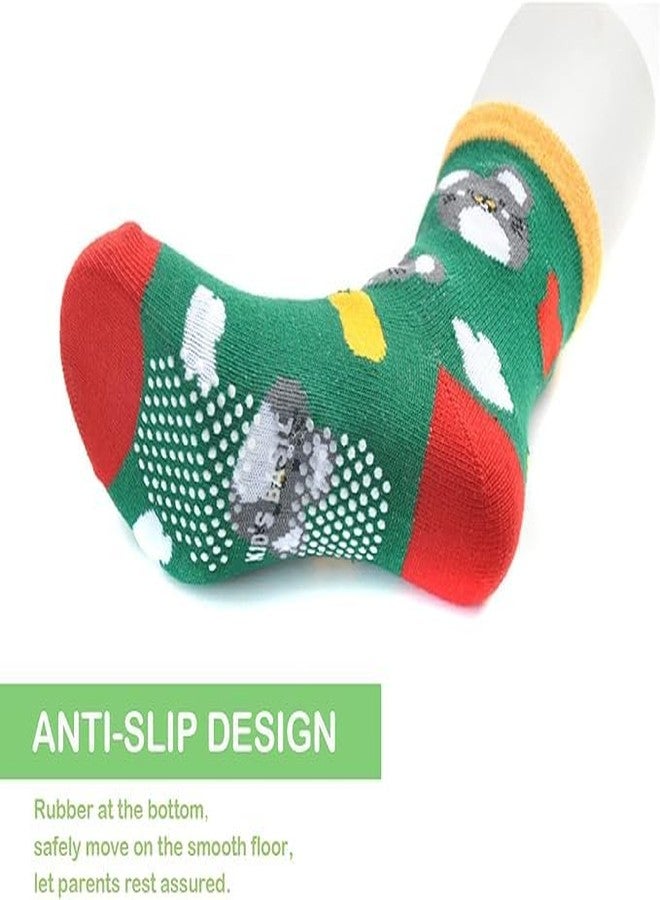 CUTEABLY Baby Toddler Boy Anti-Slip Cotton Crew Socks, Non Skid with Grips, (Assorted)-Pack of 4 (Pack of 4, 7-8 Year) - Image 5