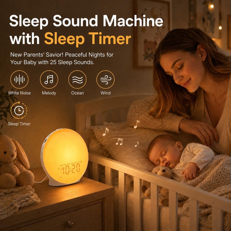 Jall Sunrise Alarm Clock White Noise Sound Machine with 22 Soothing Sounds, 17 NightLights, Wake Up Light Alarm Clock for Bedrooms, Heavy Sleepers - Image 2