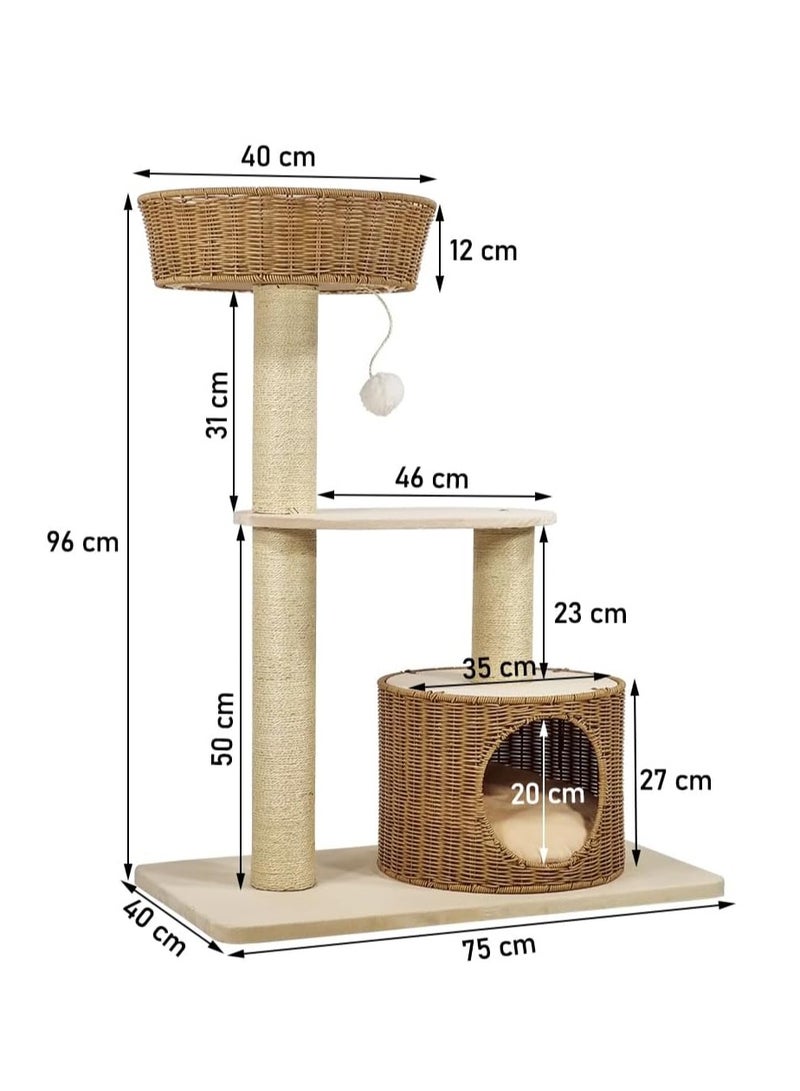أن ان سي بيتس شجرة قطط أنيقة مع مجاثم واسعة، وأعمدة خدش من السيزال، ونقطة مراقبة عالية المستوى وكرة متدلية ممتعة، وبرج تسلق للقطط الداخلية، وشجرة قطط متينة وسهلة التركيب، 96 سم (بيج) - Image 2