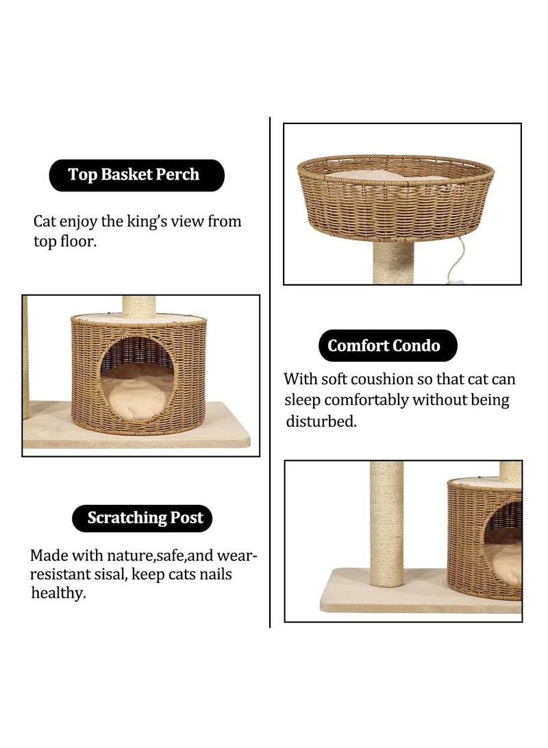 أن ان سي بيتس شجرة قطط أنيقة مع مجاثم واسعة، وأعمدة خدش من السيزال، ونقطة مراقبة عالية المستوى وكرة متدلية ممتعة، وبرج تسلق للقطط الداخلية، وشجرة قطط متينة وسهلة التركيب، 96 سم (بيج) - Image 3