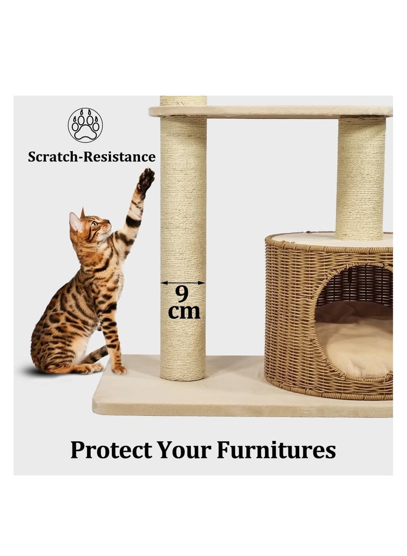 أن ان سي بيتس شجرة قطط أنيقة مع مجاثم واسعة، وأعمدة خدش من السيزال، ونقطة مراقبة عالية المستوى وكرة متدلية ممتعة، وبرج تسلق للقطط الداخلية، وشجرة قطط متينة وسهلة التركيب، 96 سم (بيج) - Image 4