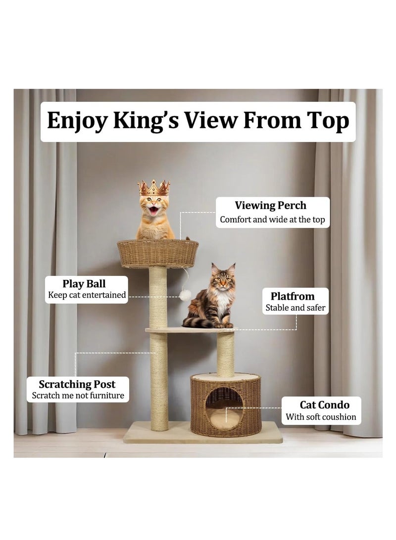 أن ان سي بيتس شجرة قطط أنيقة مع مجاثم واسعة، وأعمدة خدش من السيزال، ونقطة مراقبة عالية المستوى وكرة متدلية ممتعة، وبرج تسلق للقطط الداخلية، وشجرة قطط متينة وسهلة التركيب، 96 سم (بيج) - Image 5