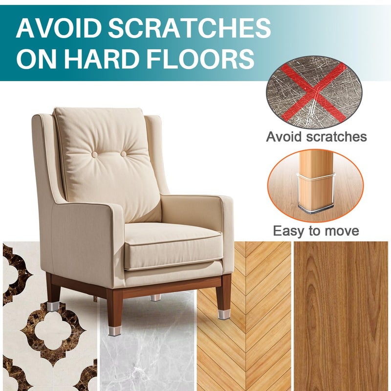 Ansible 24 Pcs Chair Leg Floor Protectors Square, Silicone Felt Furniture Leg Pads Caps Covers for Hardwood Floors (Fit:1-1/16" to 1-5/8") - Image 2