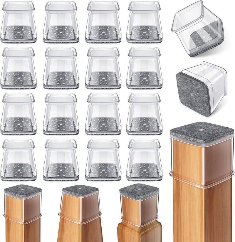 Ansible 24 Pcs Chair Leg Floor Protectors Square, Silicone Felt Furniture Leg Pads Caps Covers for Hardwood Floors (Fit:1-1/16" to 1-5/8") - Image 1