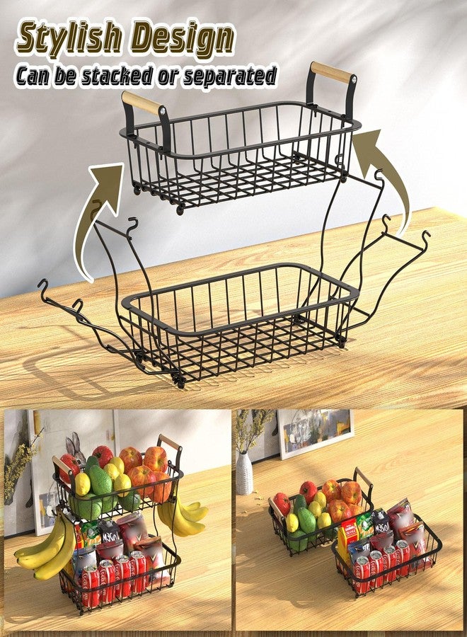 Crixny 2 Tier Banana Hanger Stand with 2 Hangers, Large Fruit and Vegetable Storage Basket - Image 4