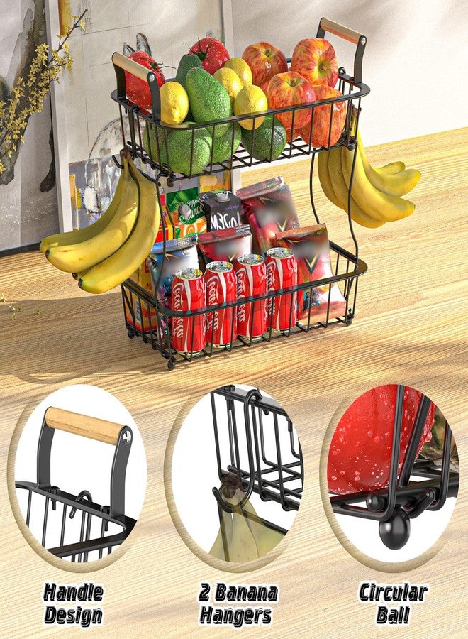 Crixny 2 Tier Banana Hanger Stand with 2 Hangers, Large Fruit and Vegetable Storage Basket - Image 3