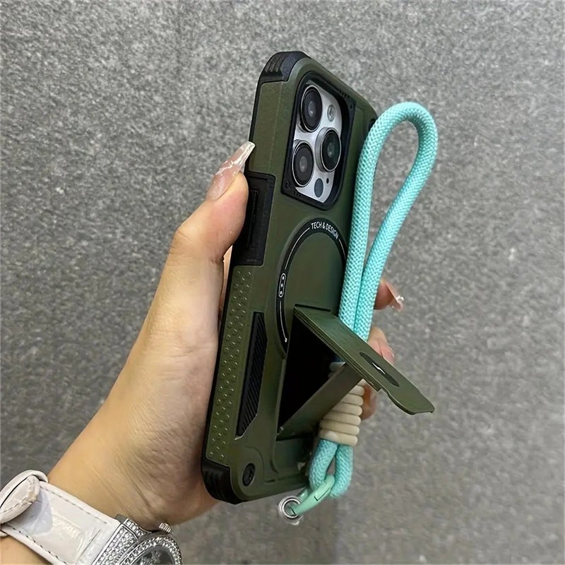 Luxury Magnetic Holder Protective Phone Case with Wristband for iPhone 17-11 Pro Max, Silicone Shockproof Back Cover, Stylish Design - Image 5