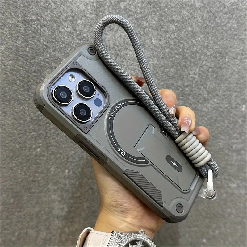 Luxury Magnetic Holder Protective Phone Case with Wristband for iPhone 17-11 Pro Max, Silicone Shockproof Back Cover, Stylish Design - Image 4