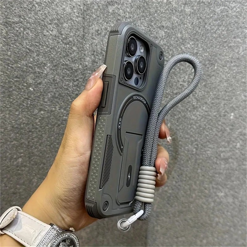 Luxury Magnetic Holder Protective Phone Case with Wristband for iPhone 17-11 Pro Max, Silicone Shockproof Back Cover, Stylish Design - Image 2