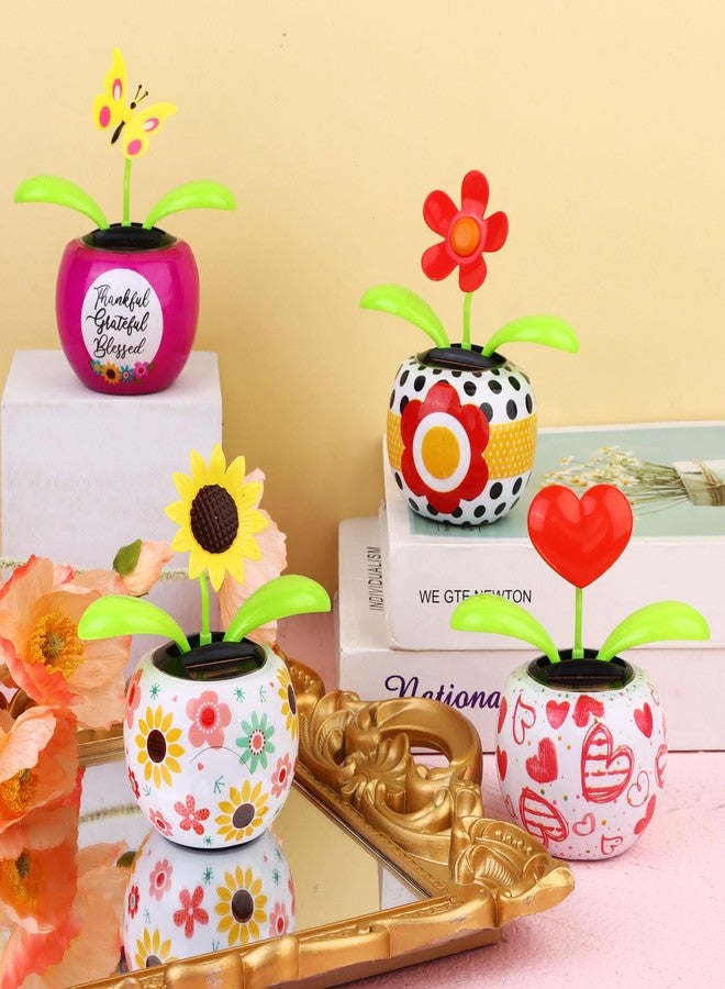 Welecom 4 Solar Dancing Butterfly Toy Solar Powered Dancing Sun Flower in Colorful Pots Swinging Heart Shape Flip Flap Animated Bobblehead Dancer Window Rose Sun Catcher Car Dashboard Decor - Image 3