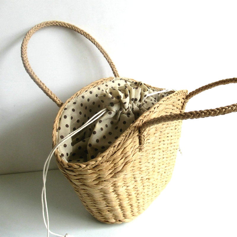 New Trendy Single Shoulder Handbag Woven Straw Bag With A Large Dot Design For Women, Featuring A Polyester Cotton Lining - Image 1