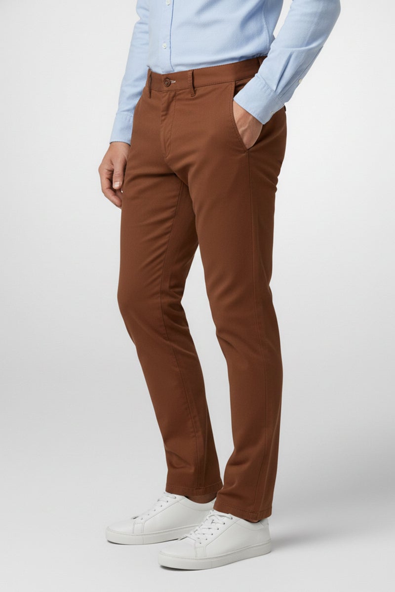 GANT Men Slim Fit Plain Chino Pants, Brown - Image 4