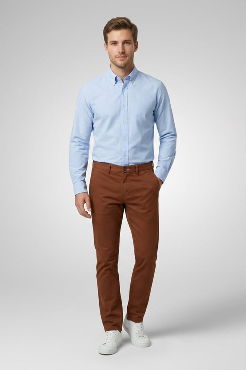 GANT Men Slim Fit Plain Chino Pants, Brown - Image 2