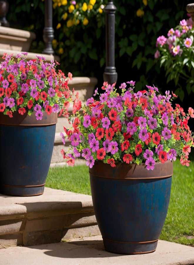 Ammyoo Artificial Fake Plants Flowers for Outdoor Spring Summer Decor, 12 Bundles Faux Silk Daisy for Planter Pot Colorful UV Resistant Look Real for Front Door Porch Patio Outside Yard(Purple Red) - Image 5