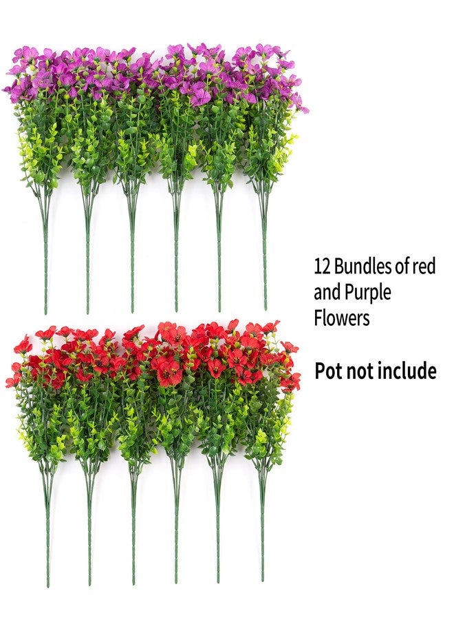 Ammyoo Artificial Fake Plants Flowers for Outdoor Spring Summer Decor, 12 Bundles Faux Silk Daisy for Planter Pot Colorful UV Resistant Look Real for Front Door Porch Patio Outside Yard(Purple Red) - Image 4