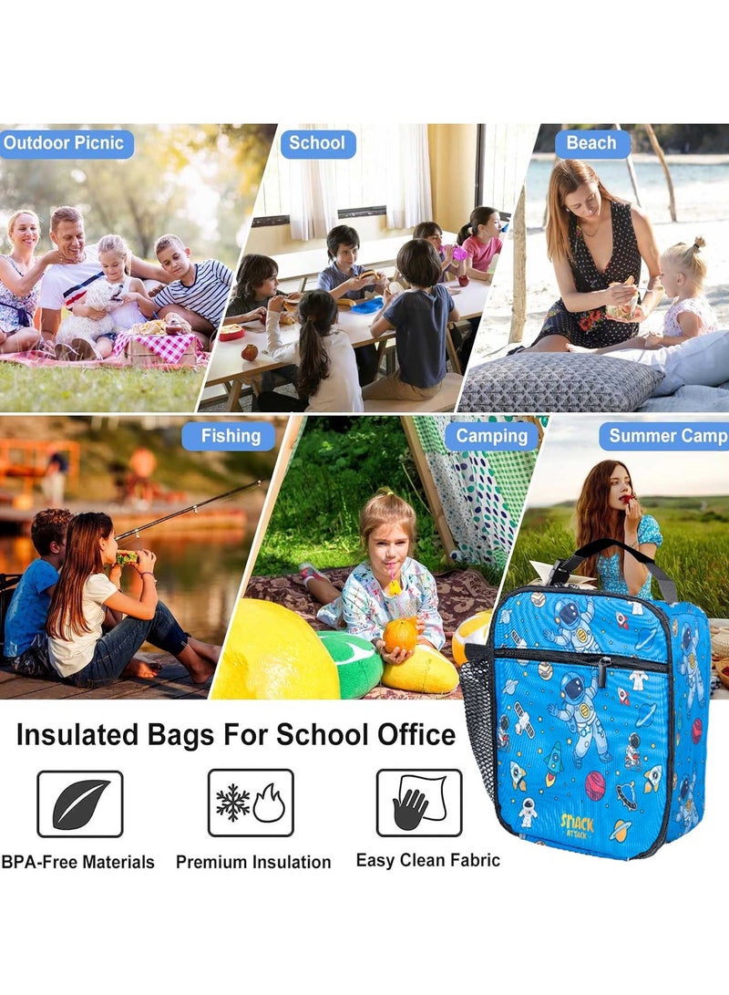 Snack attack Snack Attack Kids Insulated Lunch Bag – Space Astronaut Design – Leakproof, Lightweight with Shoulder Strap & Mesh Pocket – Ideal for School & Daycare – BPA-Free, Durable & Easy to Clean  - Image 4