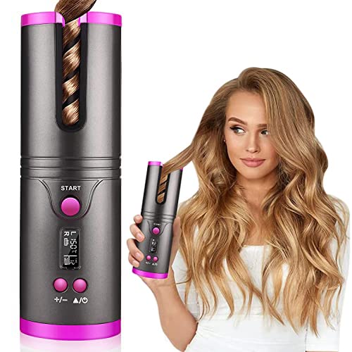 Entraxa Hair Curler Hair Curling Iron Cordless Automatic Curler Silky Curls Fast Heating Wireless Auto Curler with Timer Setting and 6 Temperature Adjustable Gray - Image 1