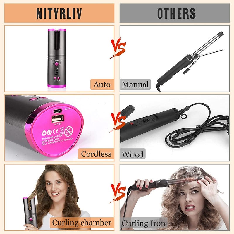 Entraxa Hair Curler Hair Curling Iron Cordless Automatic Curler Silky Curls Fast Heating Wireless Auto Curler with Timer Setting and 6 Temperature Adjustable Gray - Image 4