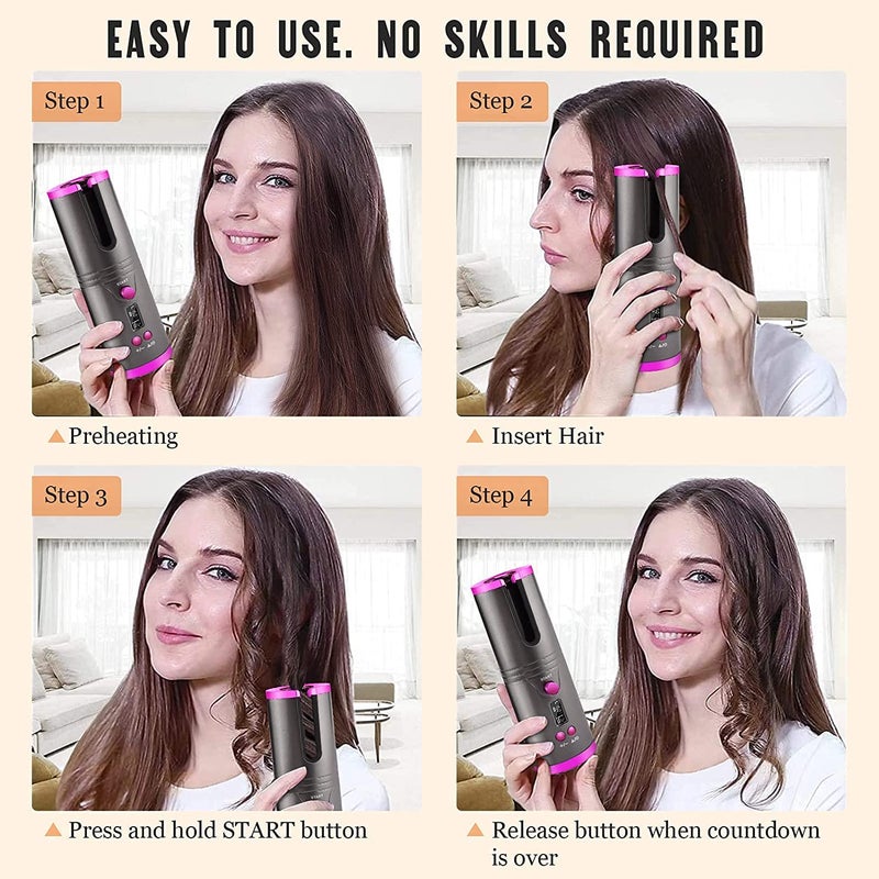 Entraxa Hair Curler Hair Curling Iron Cordless Automatic Curler Silky Curls Fast Heating Wireless Auto Curler with Timer Setting and 6 Temperature Adjustable Gray - Image 3