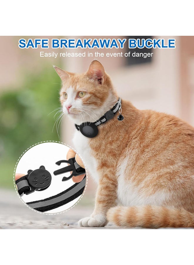 SJet - Cat Tracker Collar Breakaway - Tracking Pet Collar with Finder Tag, No Monthly Fee, Compatible with Apple Airtag Find My (iOS Only), Reflective Strip Design with Bell (Black) - Image 1