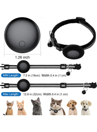 Cat Tracker Collar Breakaway - Tracking Pet Collar with Finder Tag, No Monthly Fee, Compatible with Apple Airtag Find My (iOS Only), Reflective Strip Design with Bell (Black) - view 2