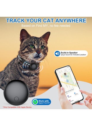 Cat Tracker Collar Breakaway - Tracking Pet Collar with Finder Tag, No Monthly Fee, Compatible with Apple Airtag Find My (iOS Only), Reflective Strip Design with Bell (Black) - view 3