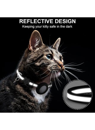 Cat Tracker Collar Breakaway - Tracking Pet Collar with Finder Tag, No Monthly Fee, Compatible with Apple Airtag Find My (iOS Only), Reflective Strip Design with Bell (Black) - view 4