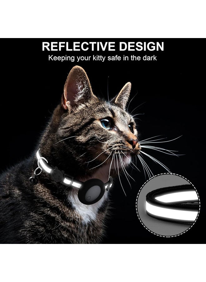 SJet - Cat Tracker Collar Breakaway - Tracking Pet Collar with Finder Tag, No Monthly Fee, Compatible with Apple Airtag Find My (iOS Only), Reflective Strip Design with Bell (Black) - Image 1