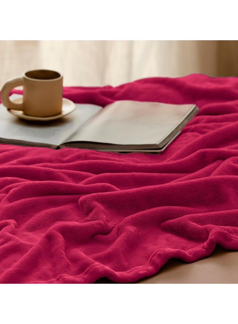 BSB HOME® 300 GSM Premium Plush Double Blanket for Bed, Sofa, Couch, Travel and Camping AC Blanket | 220x230 cm | Red | SOLID FLANNEL - Image 4