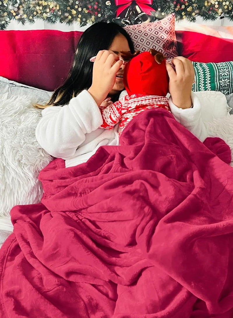 BSB HOME® 300 GSM Premium Plush Double Blanket for Bed, Sofa, Couch, Travel and Camping AC Blanket | 220x230 cm | Red | SOLID FLANNEL - Image 3