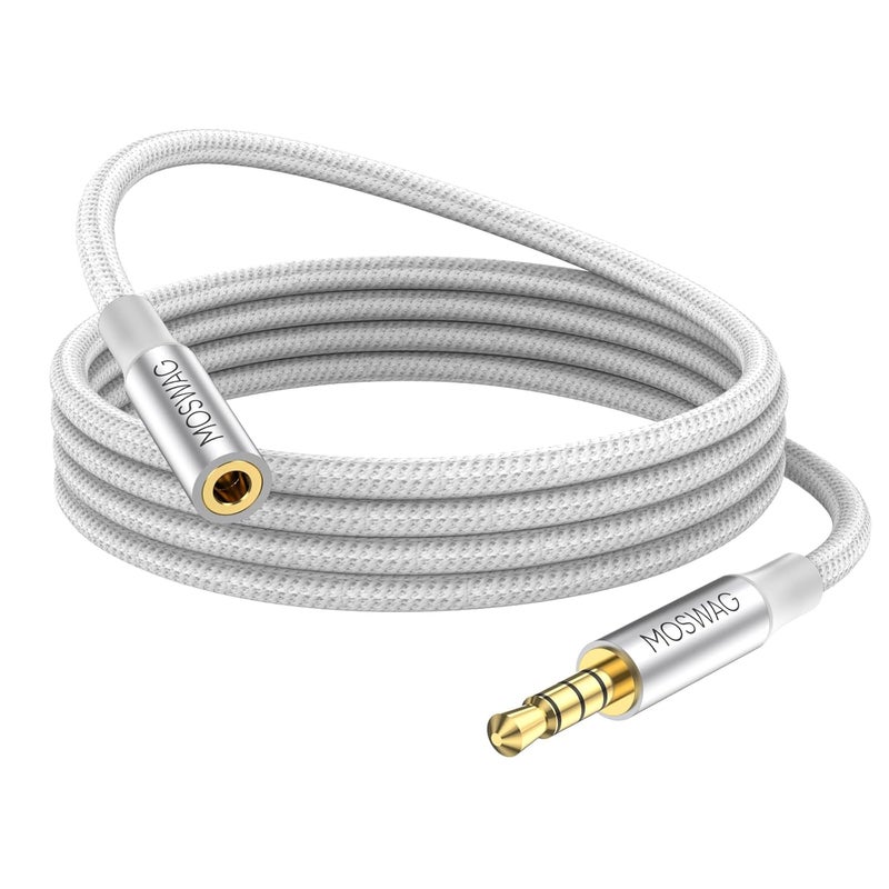 MOSWAG MOWSAG 10FT/3Meter Long 3.5mm Extension TRRS 4-Pole Headphone Cable Male to Female Audio Cable Nylon Braided Compatible for Home/Car Stereos Smartphones Headphones Tablets Media Players and More - Image 1