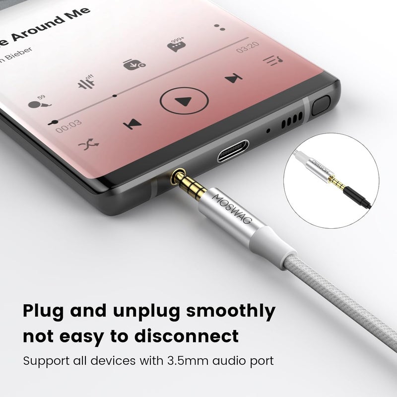 MOSWAG MOWSAG 10FT/3Meter Long 3.5mm Extension TRRS 4-Pole Headphone Cable Male to Female Audio Cable Nylon Braided Compatible for Home/Car Stereos Smartphones Headphones Tablets Media Players and More - Image 4