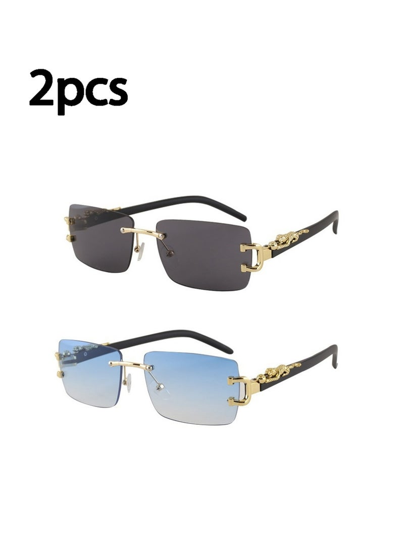بولوز 2 قطعة نظارات شمسية بدون إطار لرجال ونساء، نظارات أنيقة للمقابض، أيقونة الموضة للبالغين - Image 1