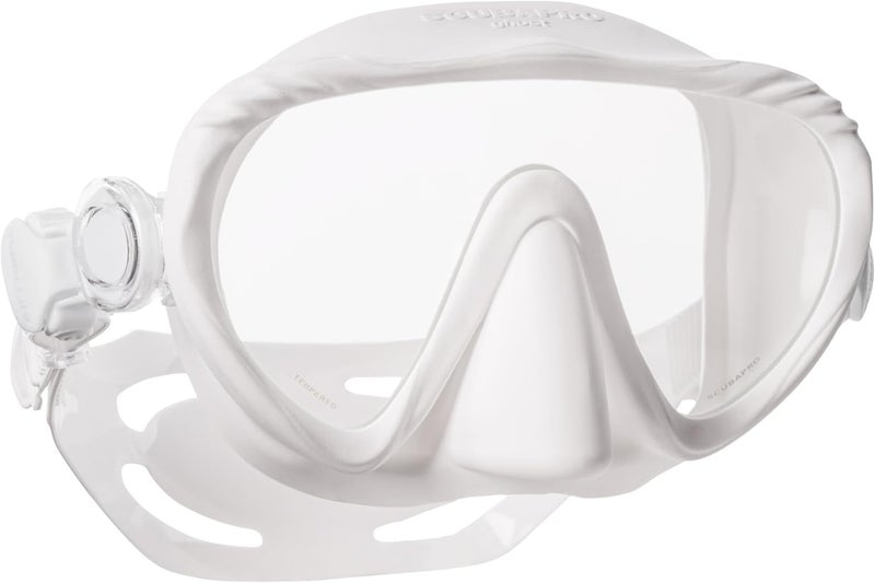 Scubapro SCUBAPRO Ghost Scuba Dive Mask LowVolume Frameless Design wUltra Clear Single Lens Silicone Skirt and EasyAdjust Strap Buckles White - Image 1