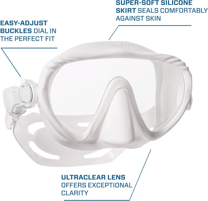 Scubapro SCUBAPRO Ghost Scuba Dive Mask LowVolume Frameless Design wUltra Clear Single Lens Silicone Skirt and EasyAdjust Strap Buckles White - Image 4