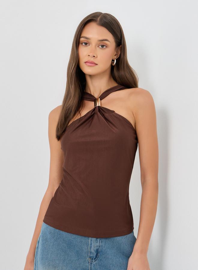 Styli Halter Neck Regular Fit Knit Top - Image 1