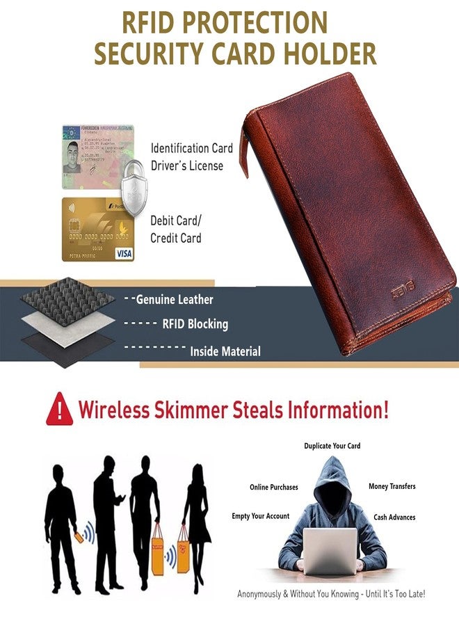 ABYS حافظة جواز سفر من الجلد الطبيعي البني الداكن من ABYS، مناسبة للرجال والنساء، حافظة وثائق سفر للجنسين مزودة بسحاب إغلاق. - Image 4