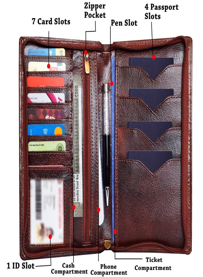 ABYS حافظة جواز سفر من الجلد الطبيعي البني الداكن من ABYS، مناسبة للرجال والنساء، حافظة وثائق سفر للجنسين مزودة بسحاب إغلاق. - Image 5