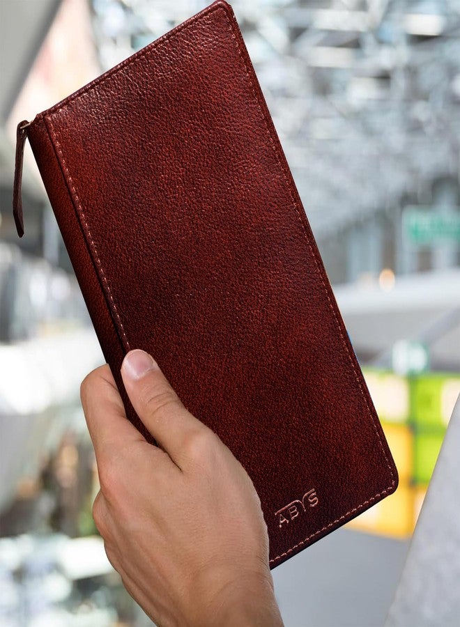 ABYS حافظة جواز سفر من الجلد الطبيعي البني الداكن من ABYS، مناسبة للرجال والنساء، حافظة وثائق سفر للجنسين مزودة بسحاب إغلاق. - Image 2