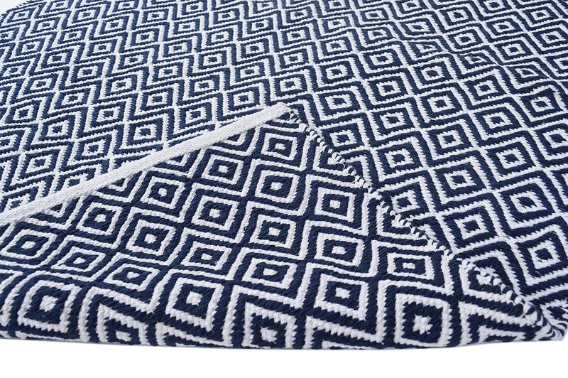 MDZ ™ - Modern Decorative Zone - Hand Woven 100% Cotton Diamond Rug, for Bedroom, Living Room, Dining Room, Kids Room, Style - Modern, Size - 90 x 150 cm | Eco Friendly (Navy White) - Image 5
