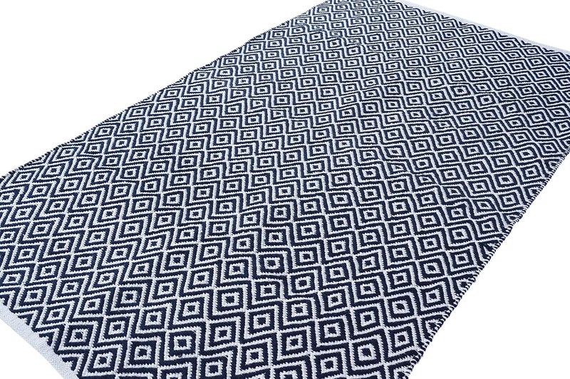 MDZ ™ - Modern Decorative Zone - Hand Woven 100% Cotton Diamond Rug, for Bedroom, Living Room, Dining Room, Kids Room, Style - Modern, Size - 90 x 150 cm | Eco Friendly (Navy White) - Image 4