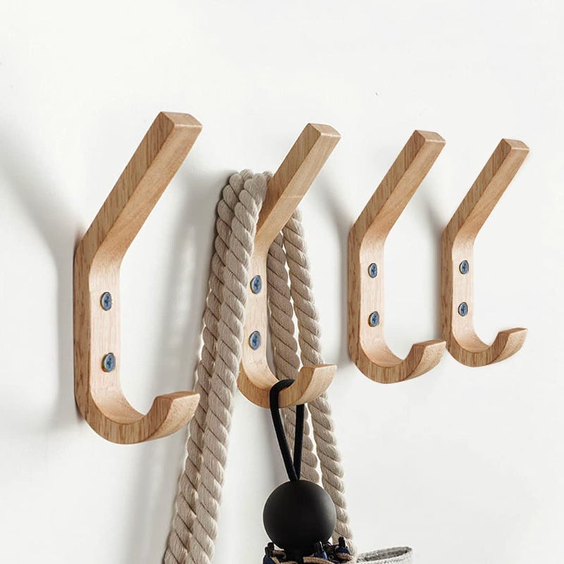 Wooden Coat Hooks Wall HooksNatural Oak Wood Hooks Decorative Vintage Wood Wall Hooks Organizer Heavy Duty Wall Mounted Hooks for Wall Hanging Coats Key Cap Cup 4 Pack