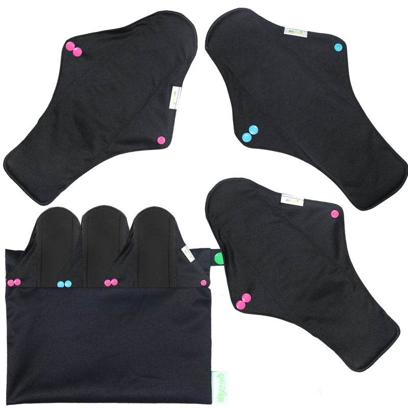 wegreeco Reusable Menstrual Pads - Reusable Sanitary Pads | Reusable Panty Liners | Soft Cloth Menstrual Pads - 6 Pack with 1 Cloth Mini Wet Bag (X-Large, Black) - Image 1