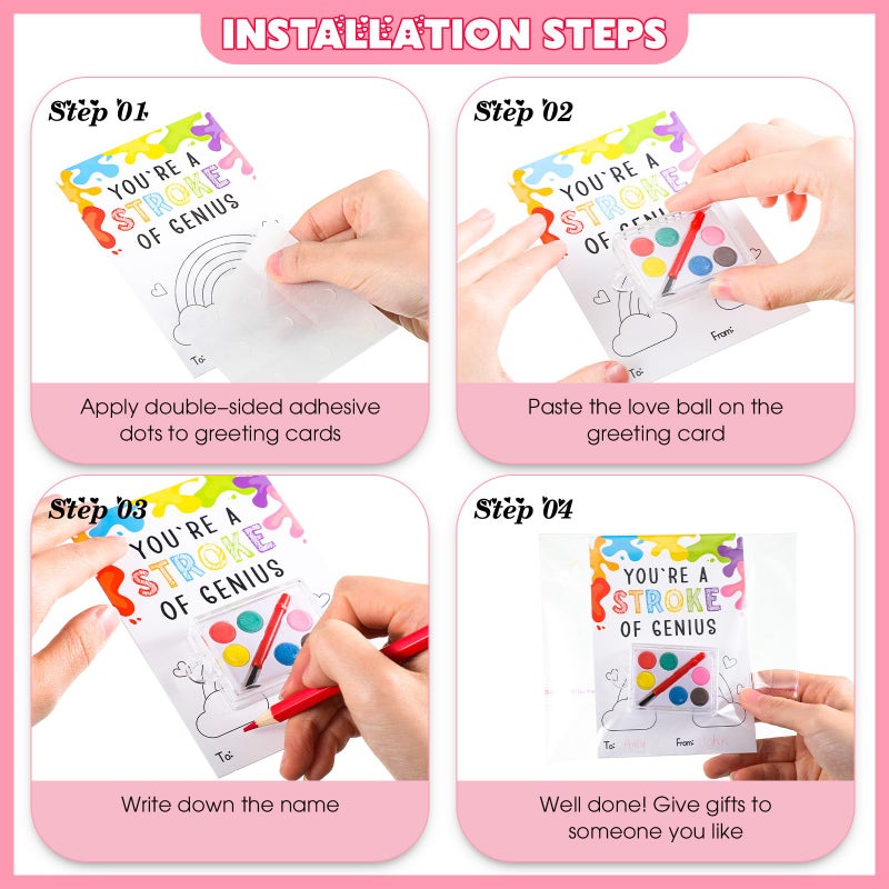 Sabary 30 Pack Valentines Day Gifts for Kids Valentines Watercolor Paint Set with Gift Cards Mini Paint Sets with Adhesive Dots for Class Exchange Prizes Party Favors for Preschool Classroom School - Image 4