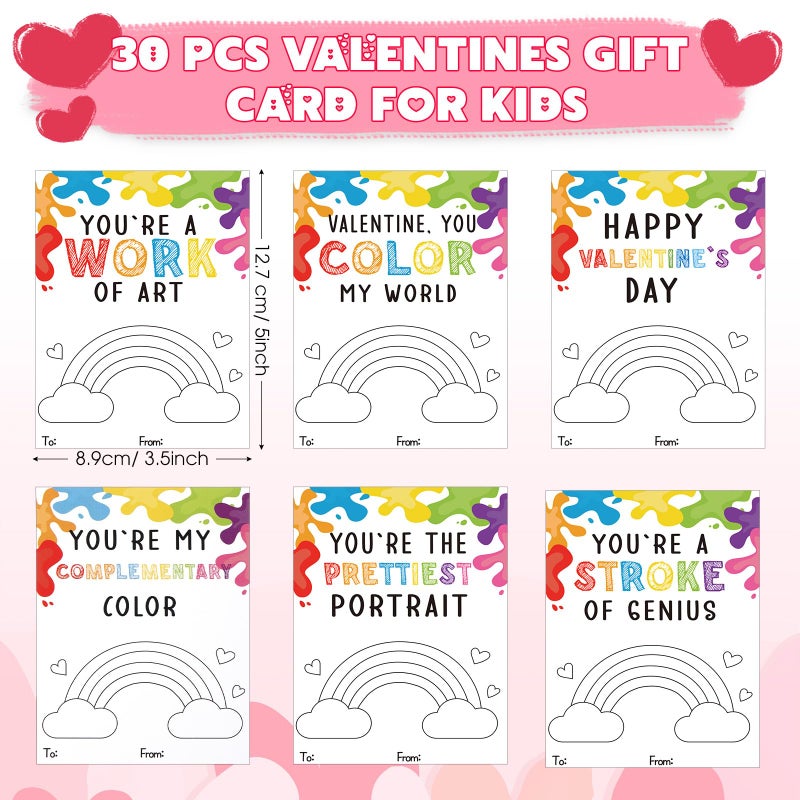 Sabary 30 Pack Valentines Day Gifts for Kids Valentines Watercolor Paint Set with Gift Cards Mini Paint Sets with Adhesive Dots for Class Exchange Prizes Party Favors for Preschool Classroom School - Image 2